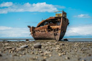 ruined ship on shore