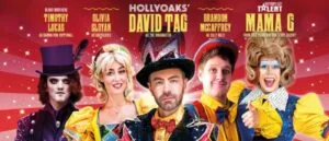 Banner for the Goldilocks and the Three Bears panto at the Epstein with the cast in costume