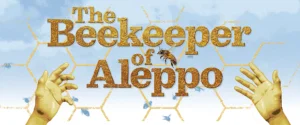 The Beekeeper of Aleppo title art with golden hands and bees