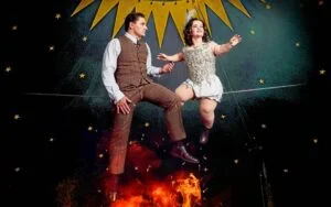 Two performers on a tightrope in Waldo's Circus of Magic and Terror