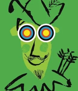 Illustration of a green Robin Hood face with target eyes