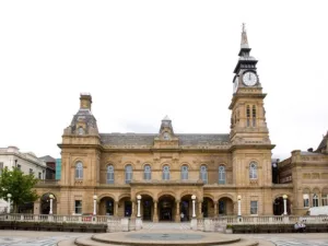 Southport Town Hall with its clock tower