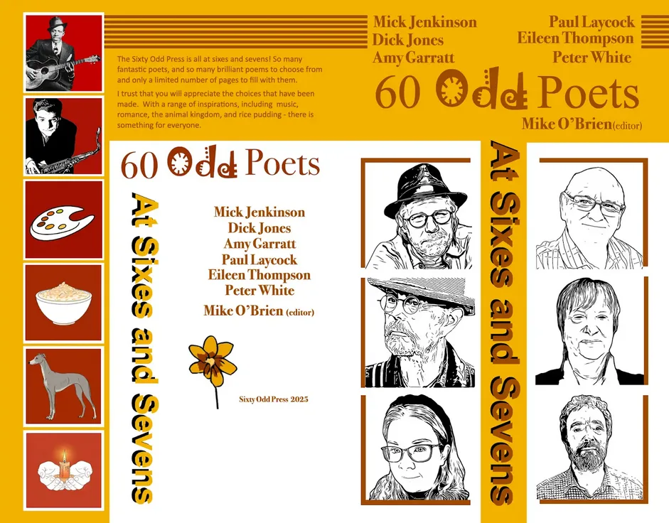 Cover of At Sixes and Sevens by 60 Odd Poets, with sketched portraits of the poets